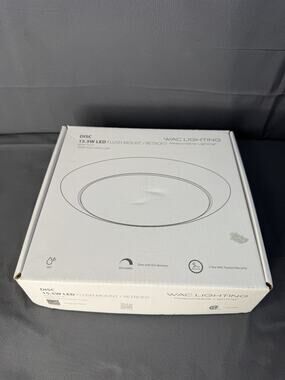 WAC Lighting DISC 15W LED FLUSH MOUNT, Brushed White Finish, Warm Light NIP Open